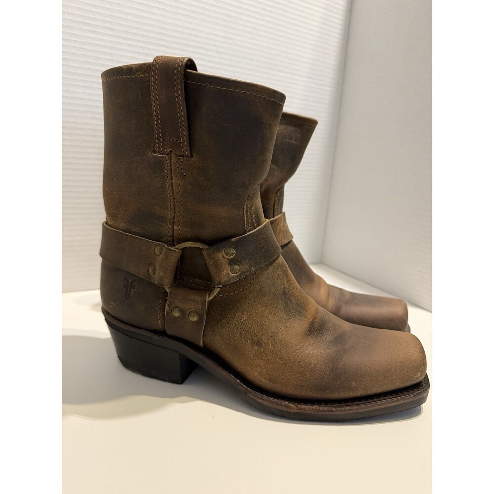 Frye Harness 8R Womens Boots Size 8.5 M Brown Leather Square Toe Short USA Made